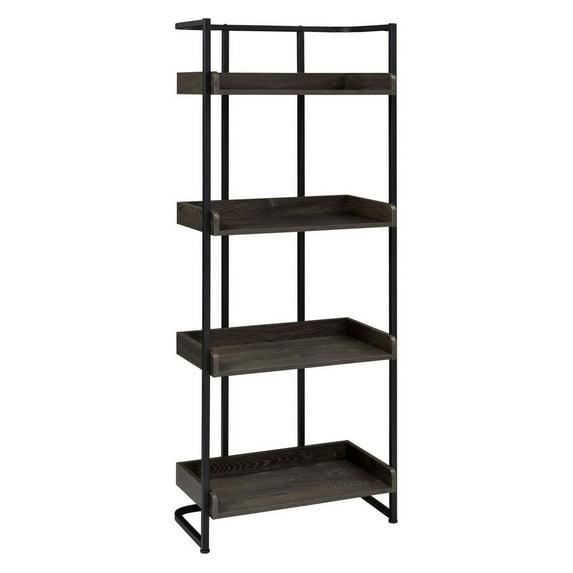 67.5" Ember 4 Shelf Bookcase Dark Oak - Coaster: Modern Industrial Style, Melamine Veneer, Rounded Base