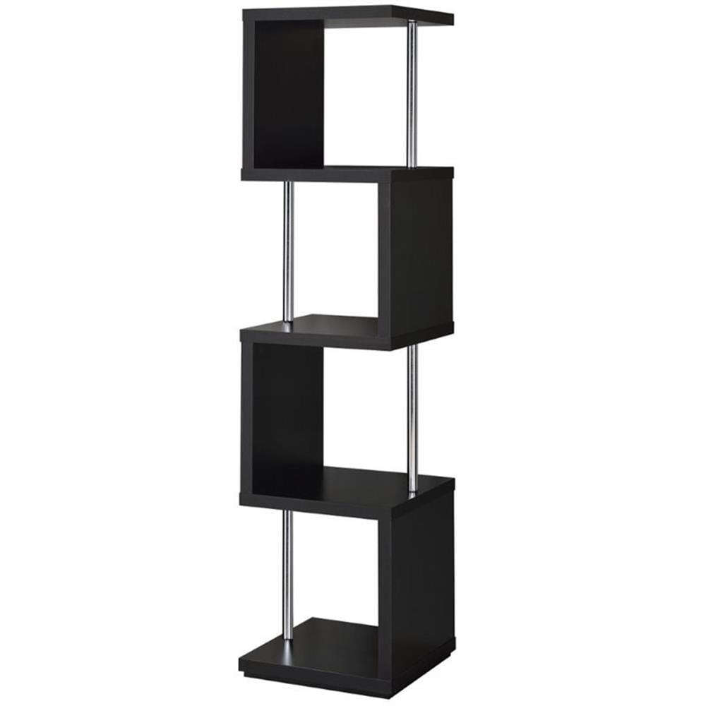 66.5" Baxter 4 Shelf Zig Zag Bookcase with Chrome Details Black - Coaster: Modern Storage Display