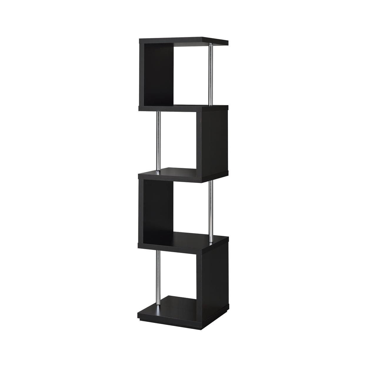 66.5" Baxter 4 Shelf Zig Zag Bookcase with Chrome Details Black - Coaster: Modern Storage Display