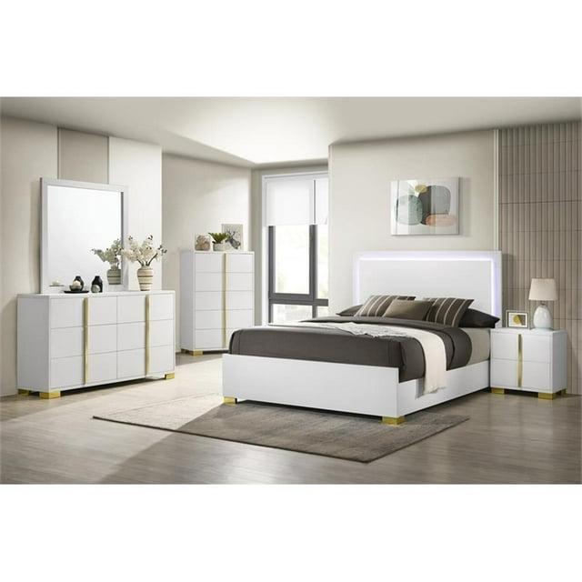 Coaster 5-Piece Contemporary Wood Full Bedroom Set in White/Gold