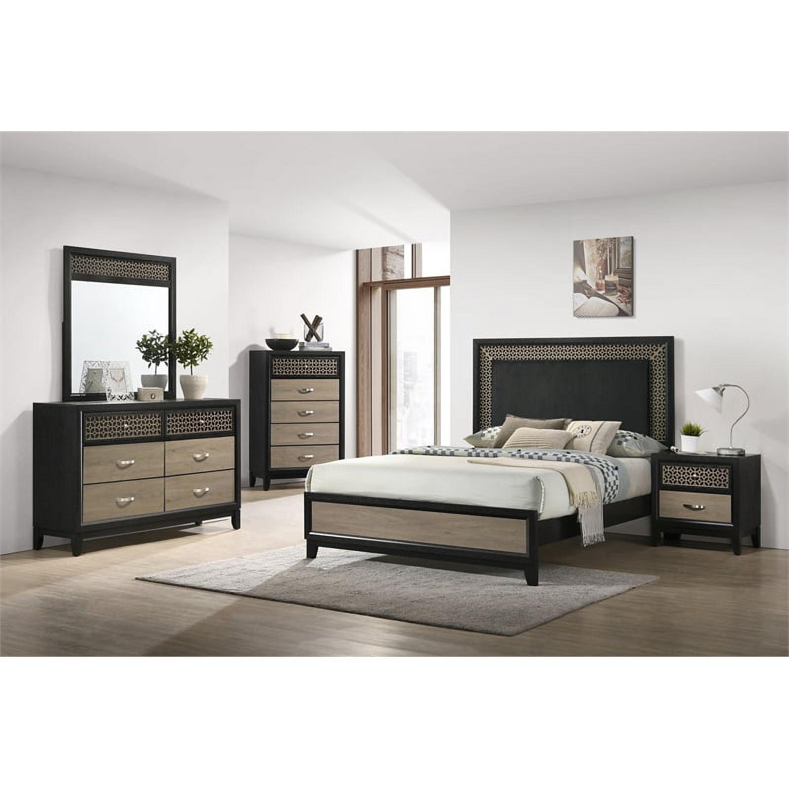 Contemporary Light Brown and Black Queen Bedroom Set with Geometric Accents