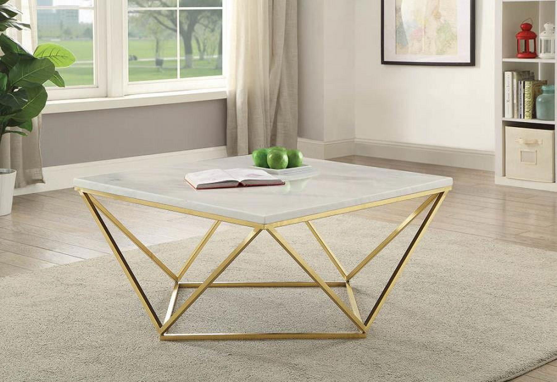 Square White Marble and Gold Metal Coffee Table