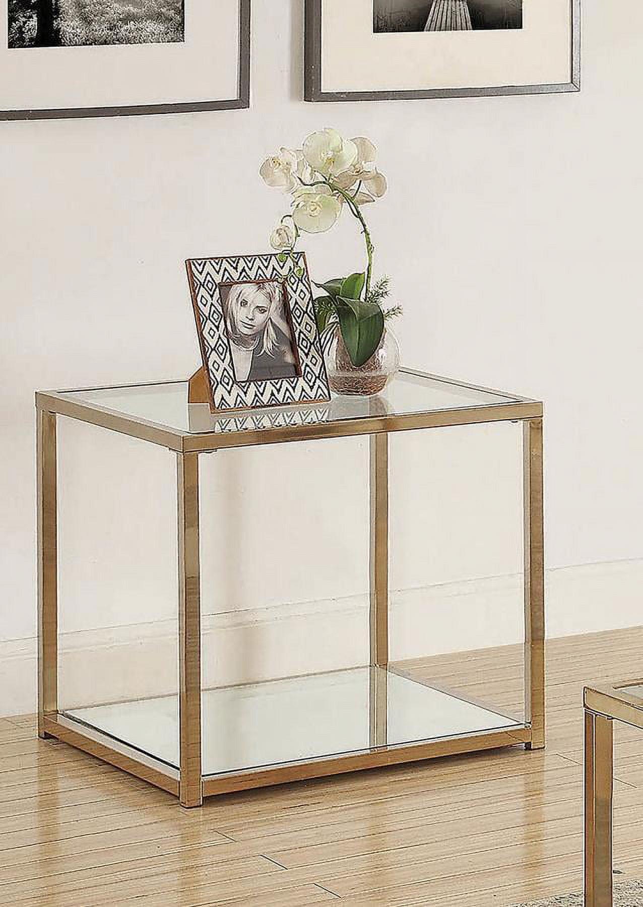 Cora End Table with Glass Top and Mirror Shelf Brass - Coaster