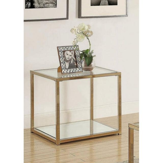 Cora End Table with Glass Top and Mirror Shelf Brass - Coaster