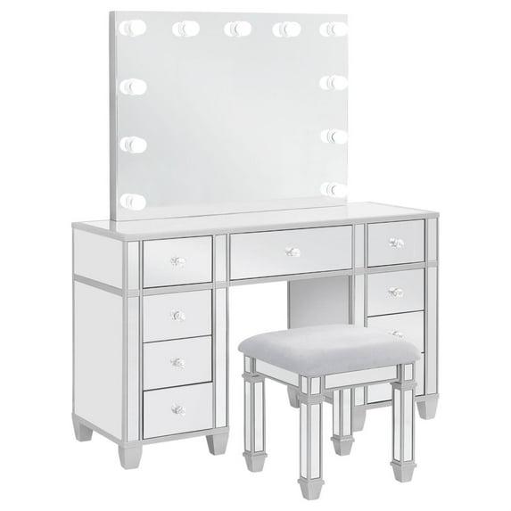 Coaster Allora 9-drawer Mirrored Storage Vanity Set with Hollywood Lighting Metallic