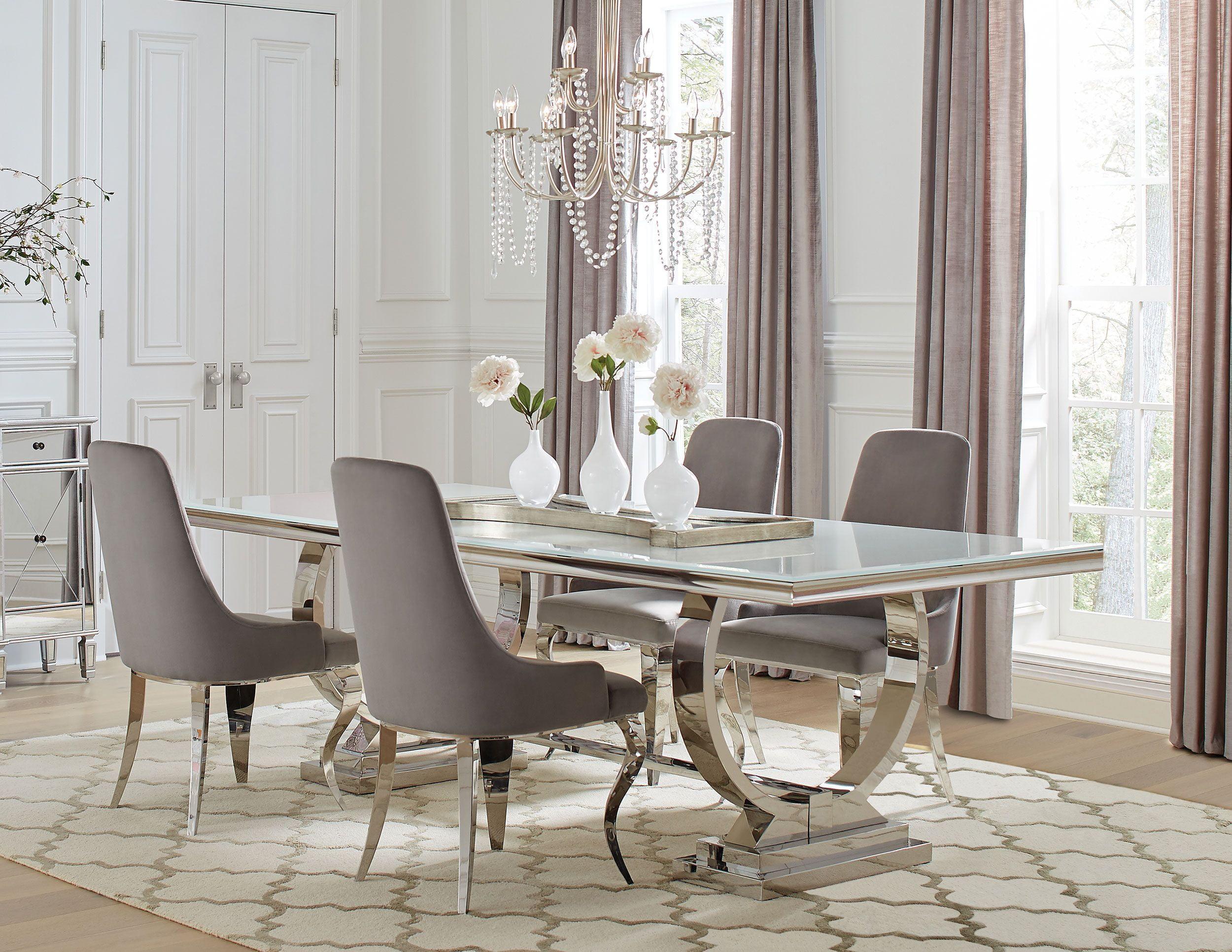 Coaster Antoine 5-Piece Modern Metal Rectangular Dining Set in Chrome and Gray