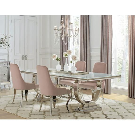 Coaster Antoine 5-Piece Modern Metal Rectangular Dining Set in Chrome and Pink
