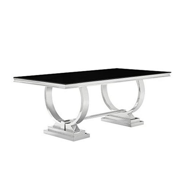 Coaster Antoine Rectangular Dining Table Silver and Black-Shape:Rectangular