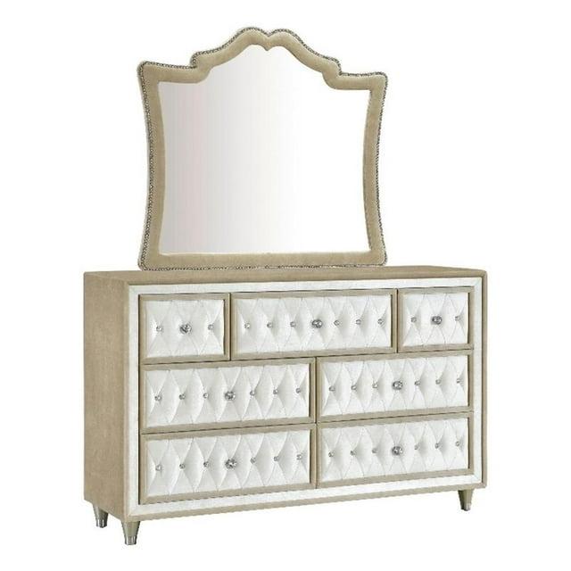 Coaster Antonella 7-drawer Velvet Upholstered Dresser Ivory and Camel
