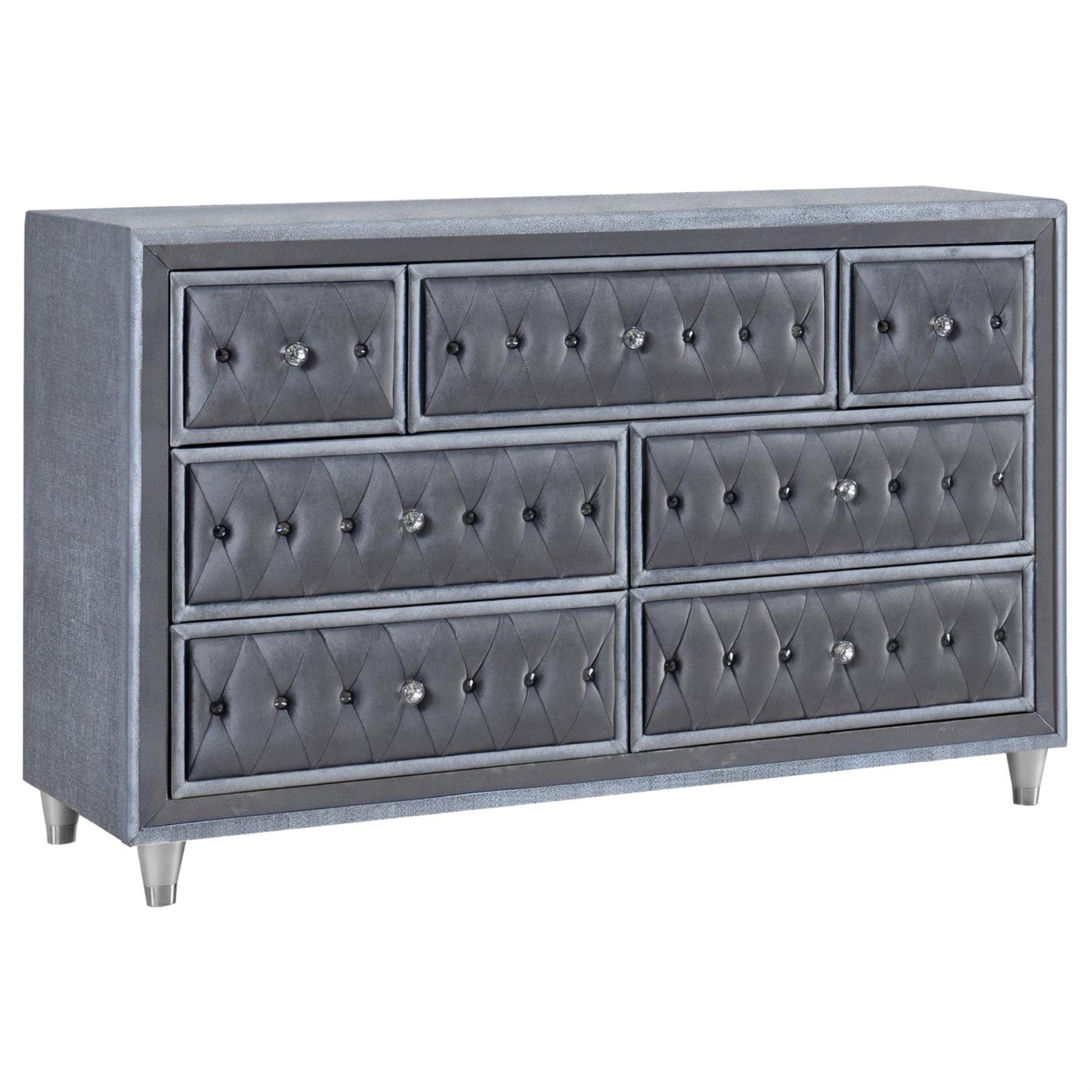 Gray Velvet Upholstered 7-Drawer Dresser with Mirror