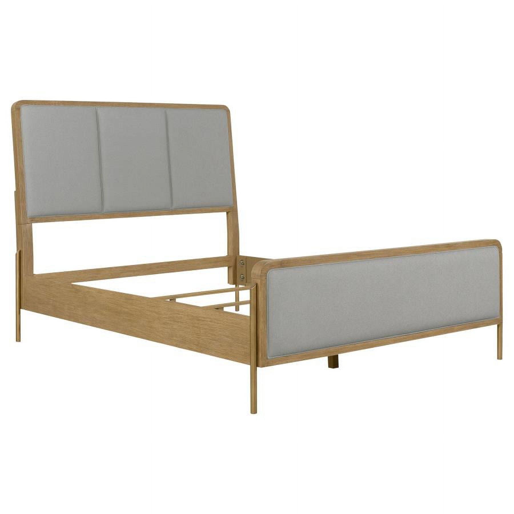 Sand Wash and Gray Upholstered Queen Panel Bed with Brass Legs