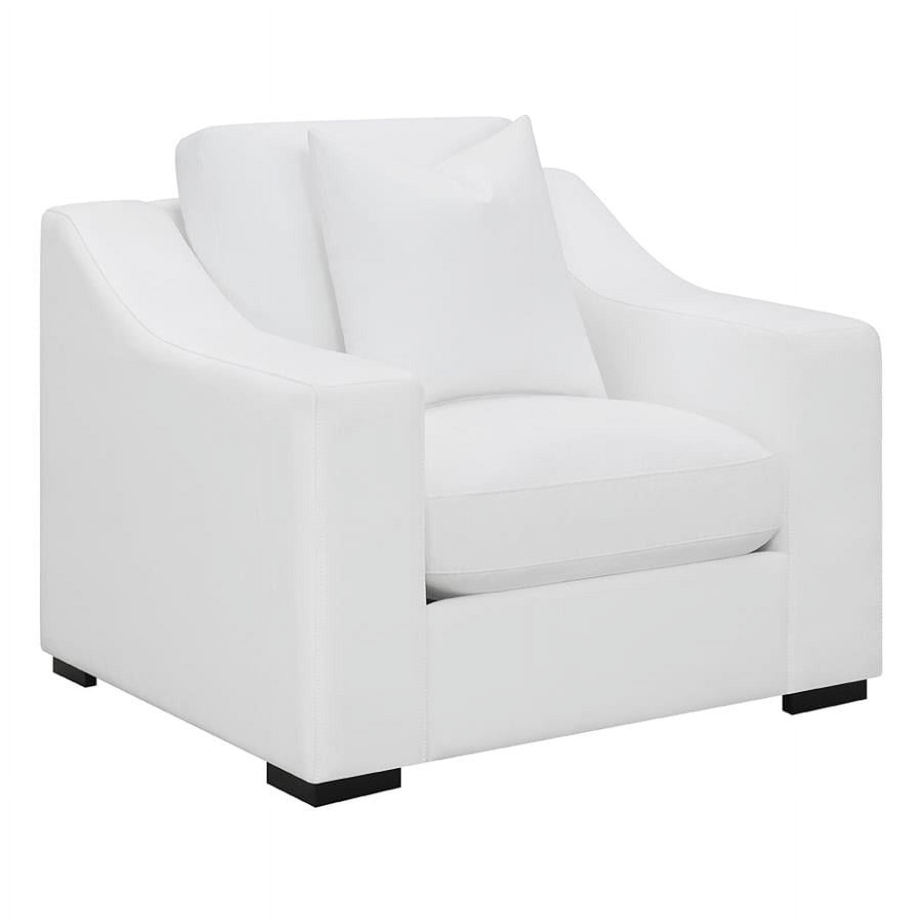 White Wood Transitional Accent Chair with Wide Arms