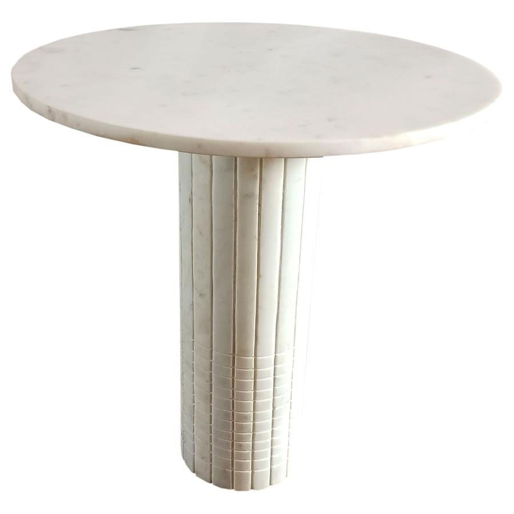 Astoria White Marble and Wood Round End Table