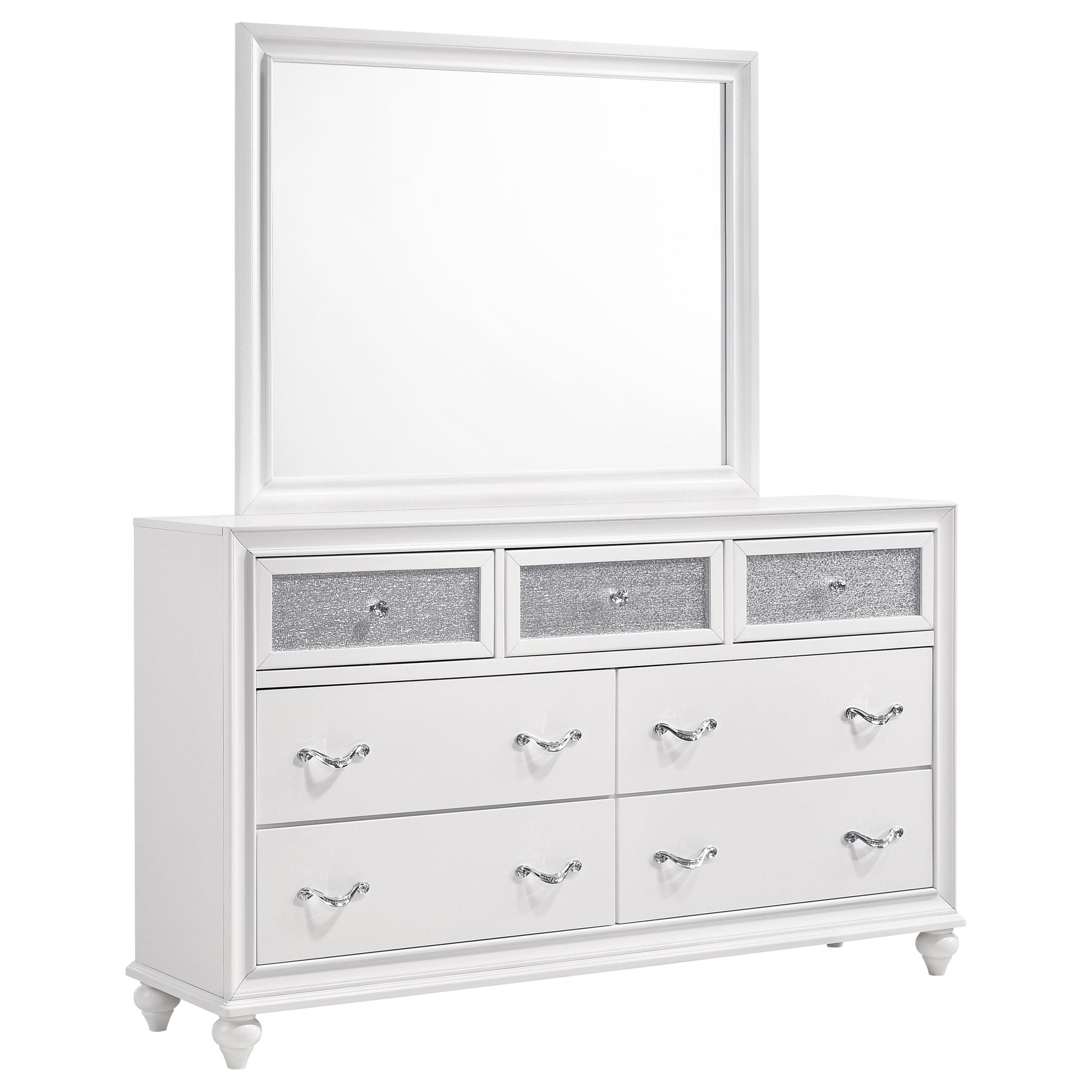 White Glam 7-Drawer Dresser with Mirror and Felt Lined Drawer