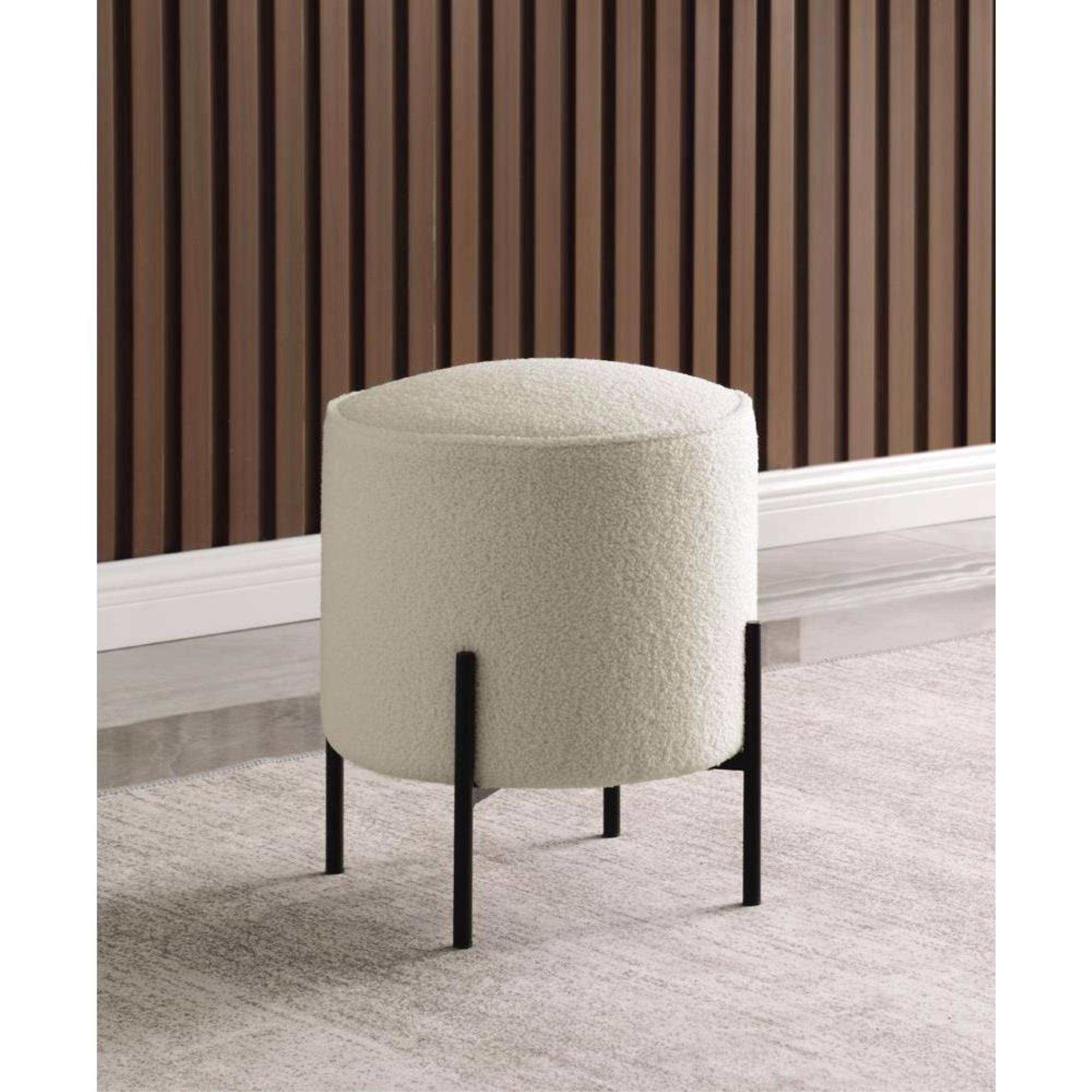 Coaster Basye Metal Round Upholstered Ottoman Beige and Matte Black