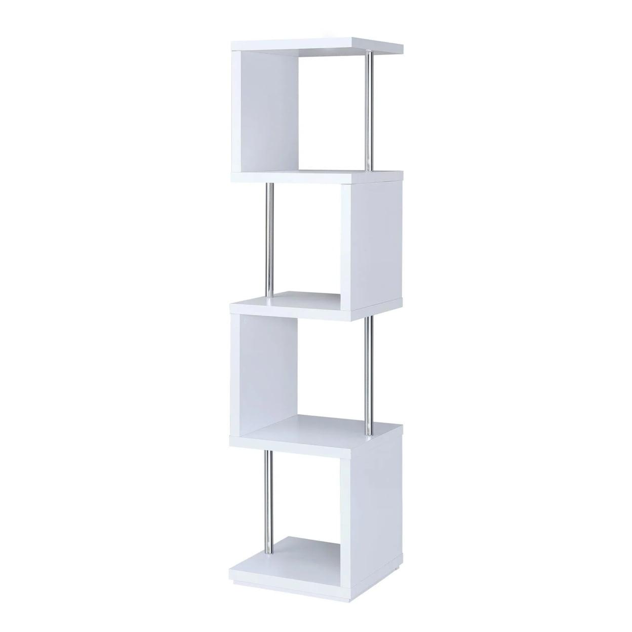 Baxter 4 Shelf Zig Zag Bookcase with Chrome Details - Coaster