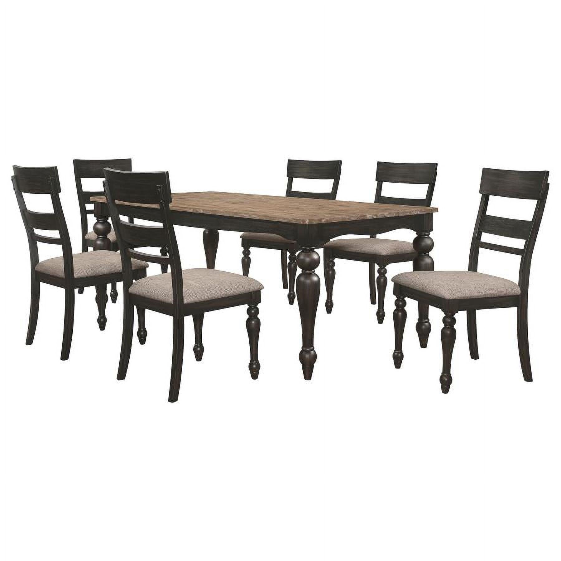 Bridget 7-Piece Brown and Charcoal Wood Dining Set with Fabric Seats