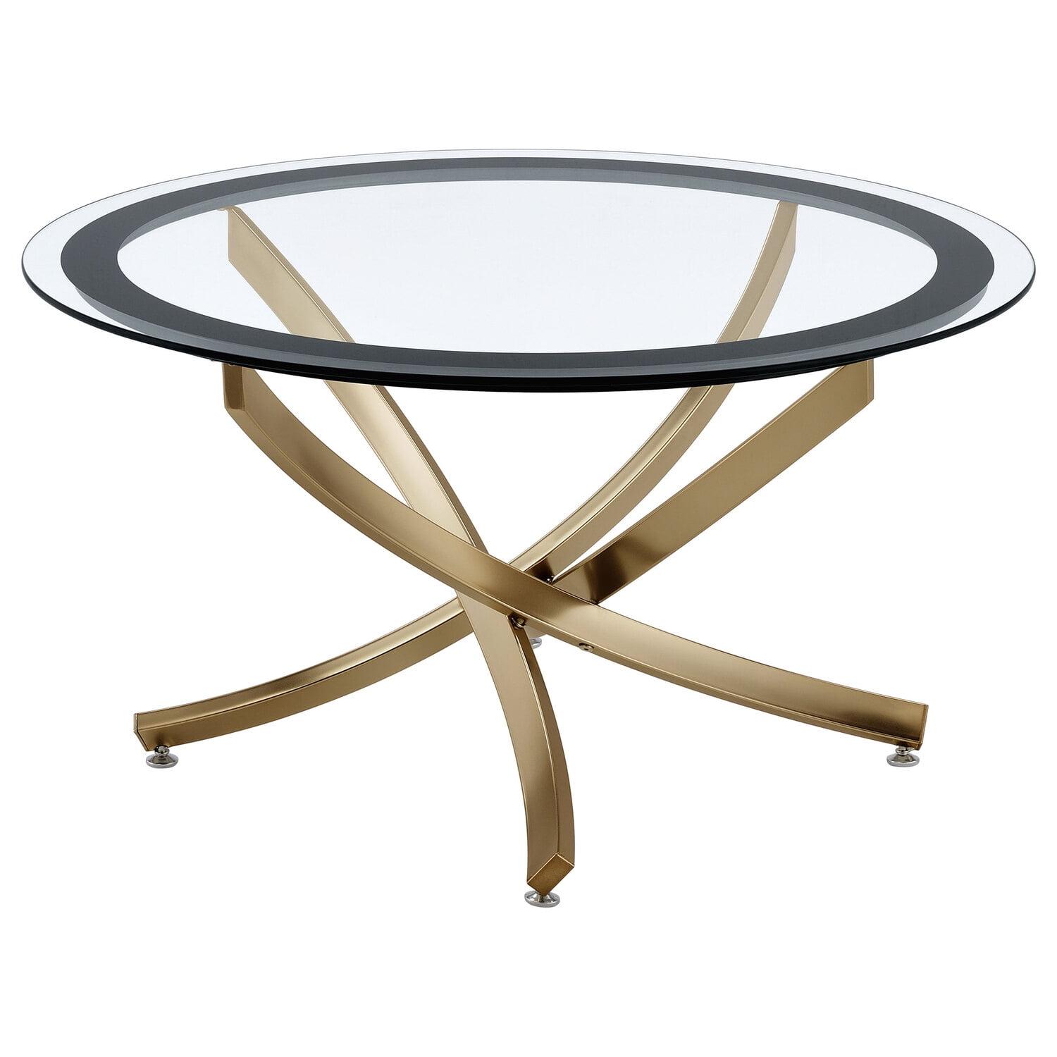 Coaster Brooke Round Glass Top Coffee Table Metal Base Brass