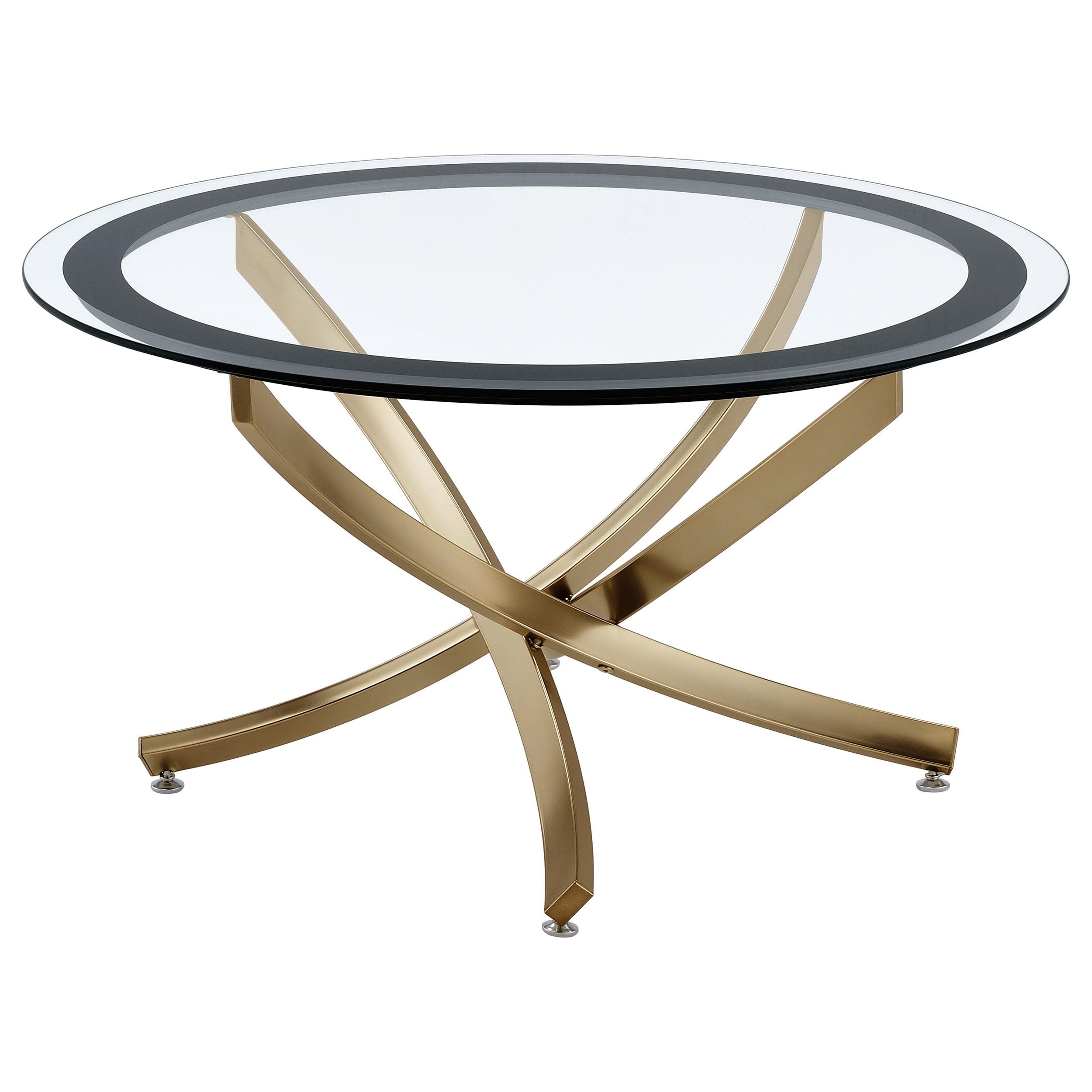 Round Gold Glass Top Coffee Table with Metal Base