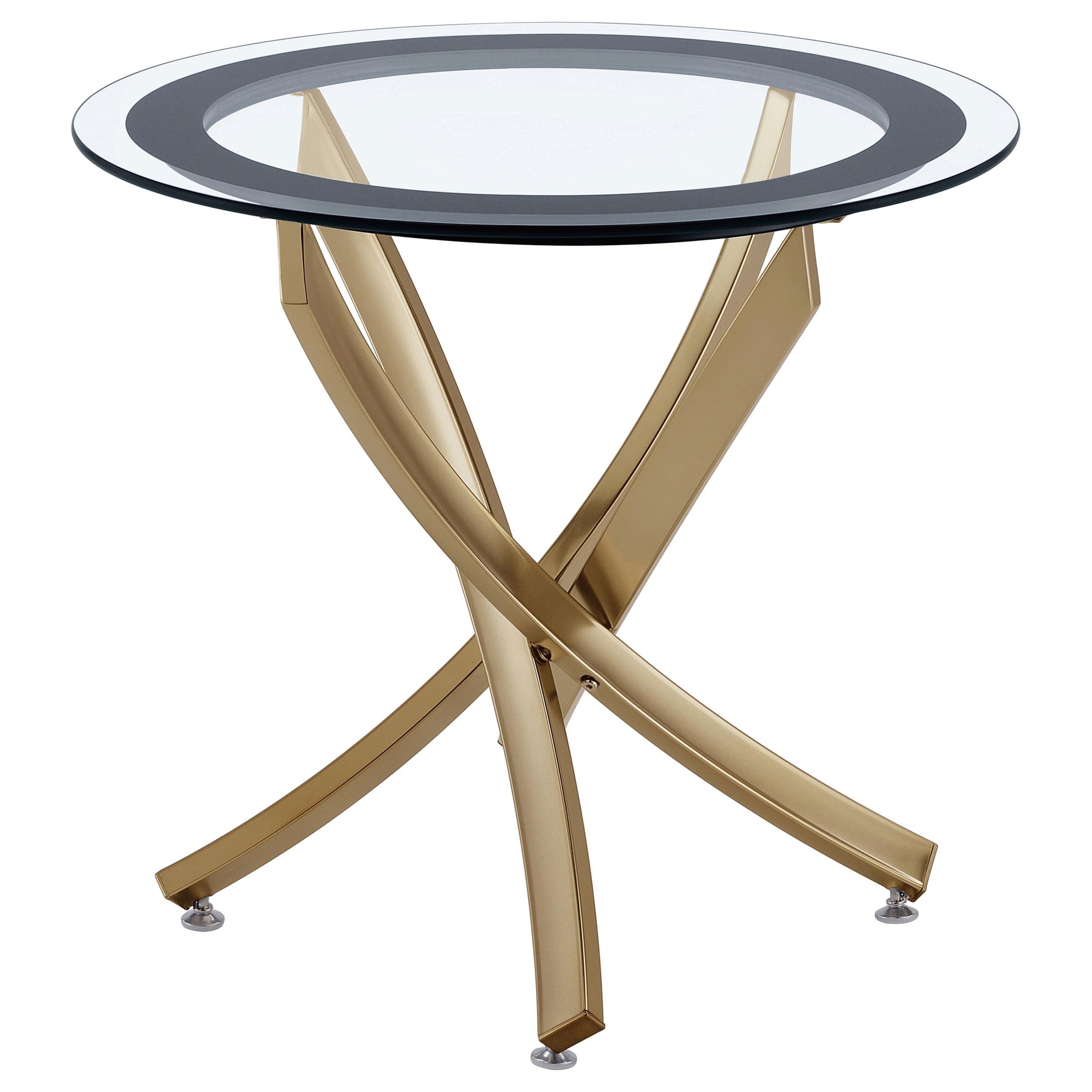 Gold Round Metal and Glass End Table with Black Frame