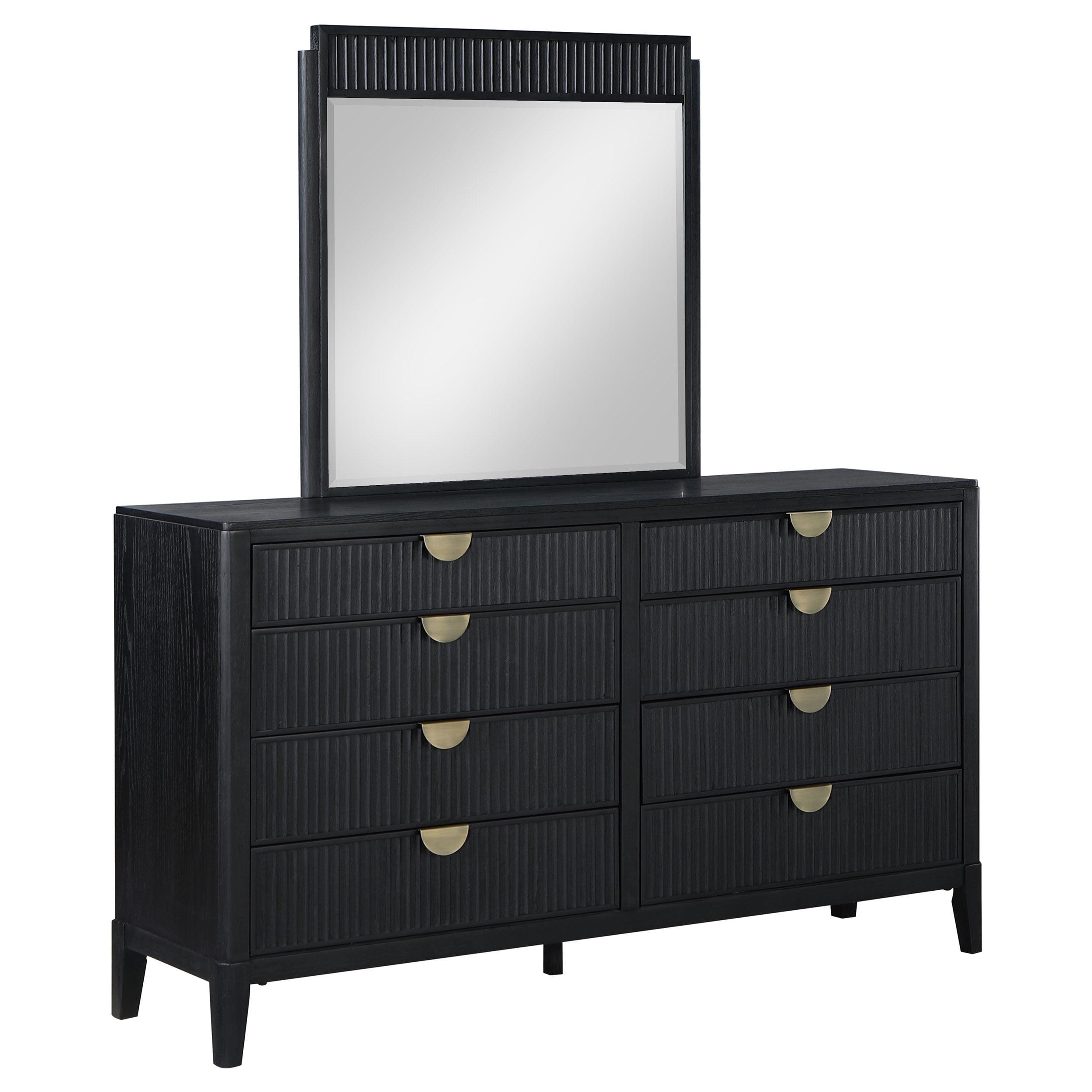 Brookmead Black 8-Drawer Dresser with Mirror and Gold Handles