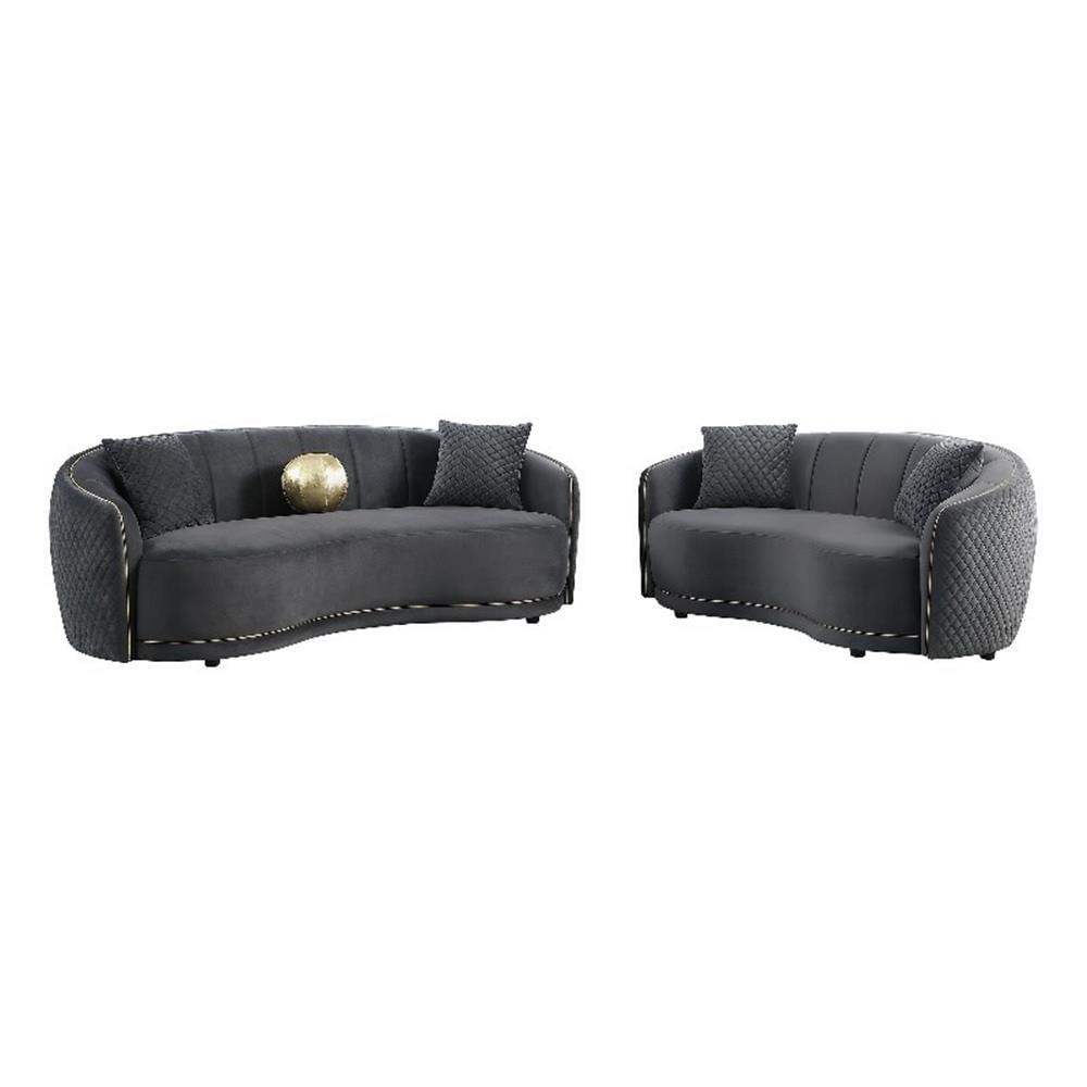 Coaster Brookside 2-Piece Velvet Fabric Upholstered Sofa Set in Dark Gray