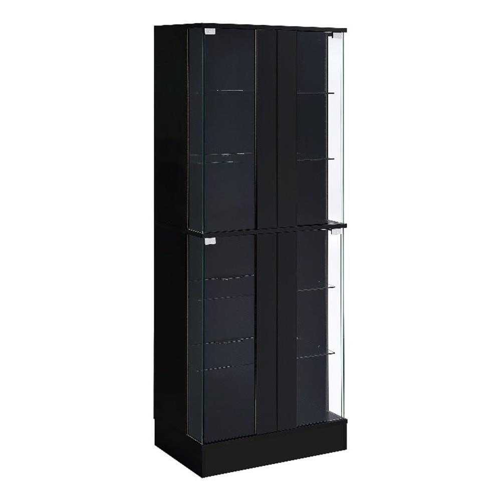 Coaster Cabra Modern Wood Curio Cabinet with Glass Shelves and LED Lighting Black High Gloss