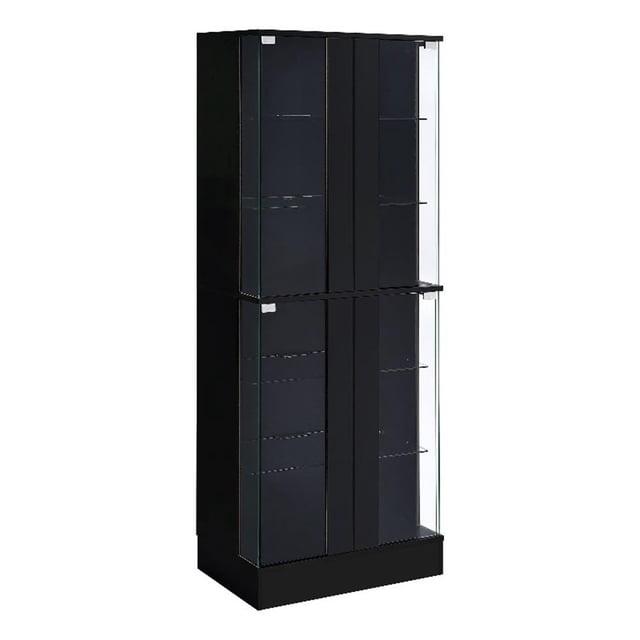 Coaster Cabra Modern Wood Curio Cabinet with Glass Shelves and LED Lighting Black High Gloss