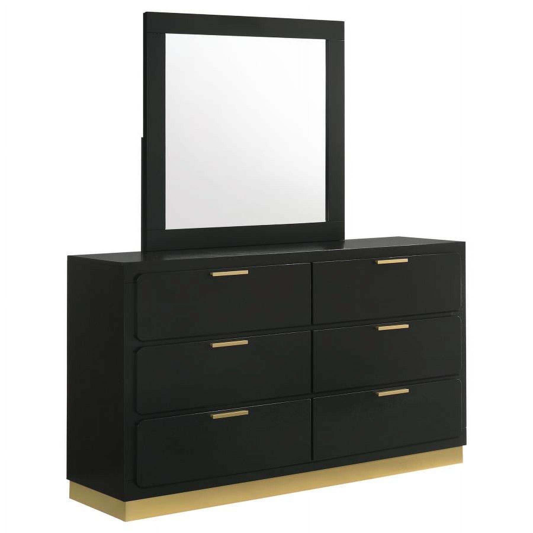 Black Mid-Century Modern 6-Drawer Dresser with Mirror