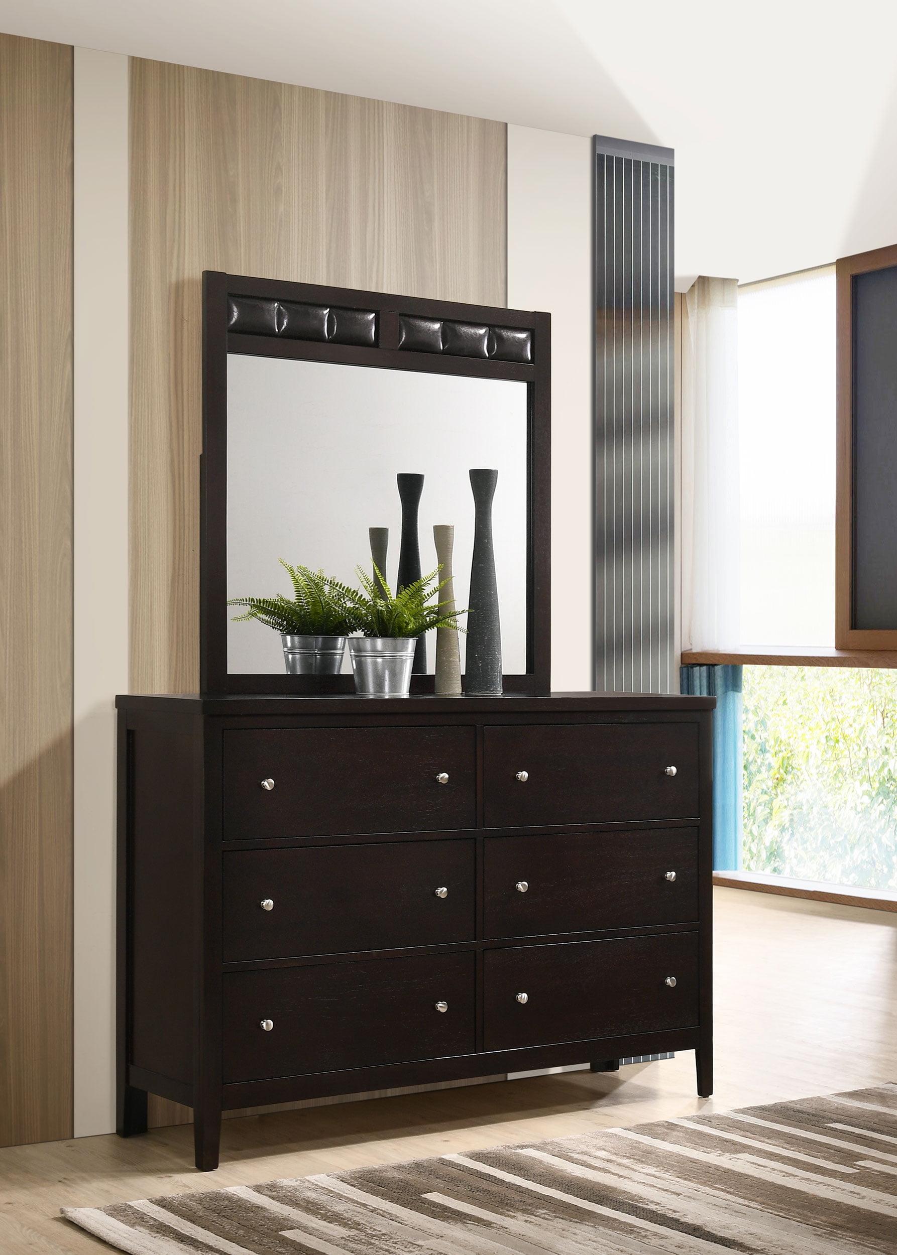 Cappuccino 6-Drawer Wood Dresser with Mirror and Felt Lined Drawer