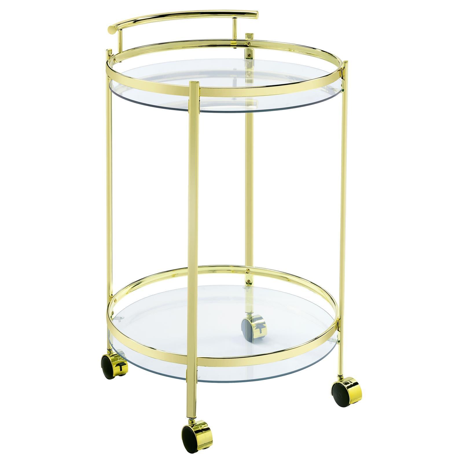 Coaster Chrissy Modern 2 Tier Round Glass Bar Cart Brass