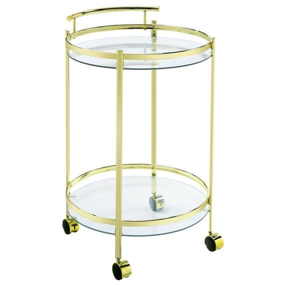 Coaster Chrissy Modern 2 Tier Round Glass Bar Cart Brass