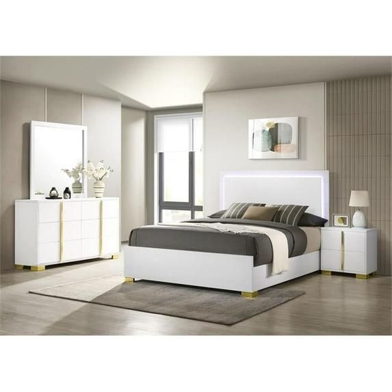 Coaster Company 4-Piece Contemporary Wood Queen Bedroom Set, White/Gold