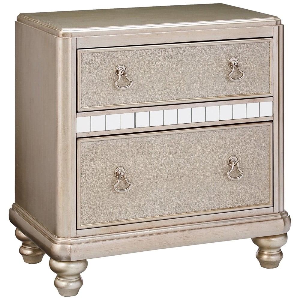 Elegant Transitional 2-Drawer Nightstand in Metallic Platinum