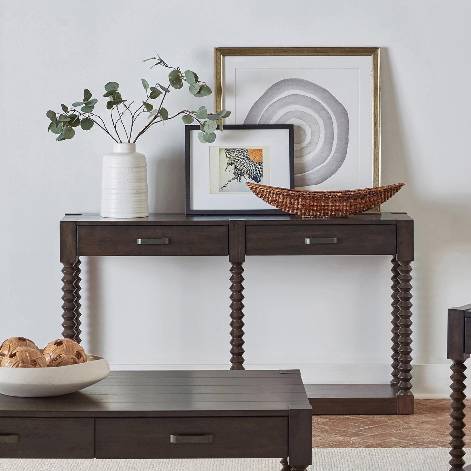 Brown Wood Transitional Console Table with Storage