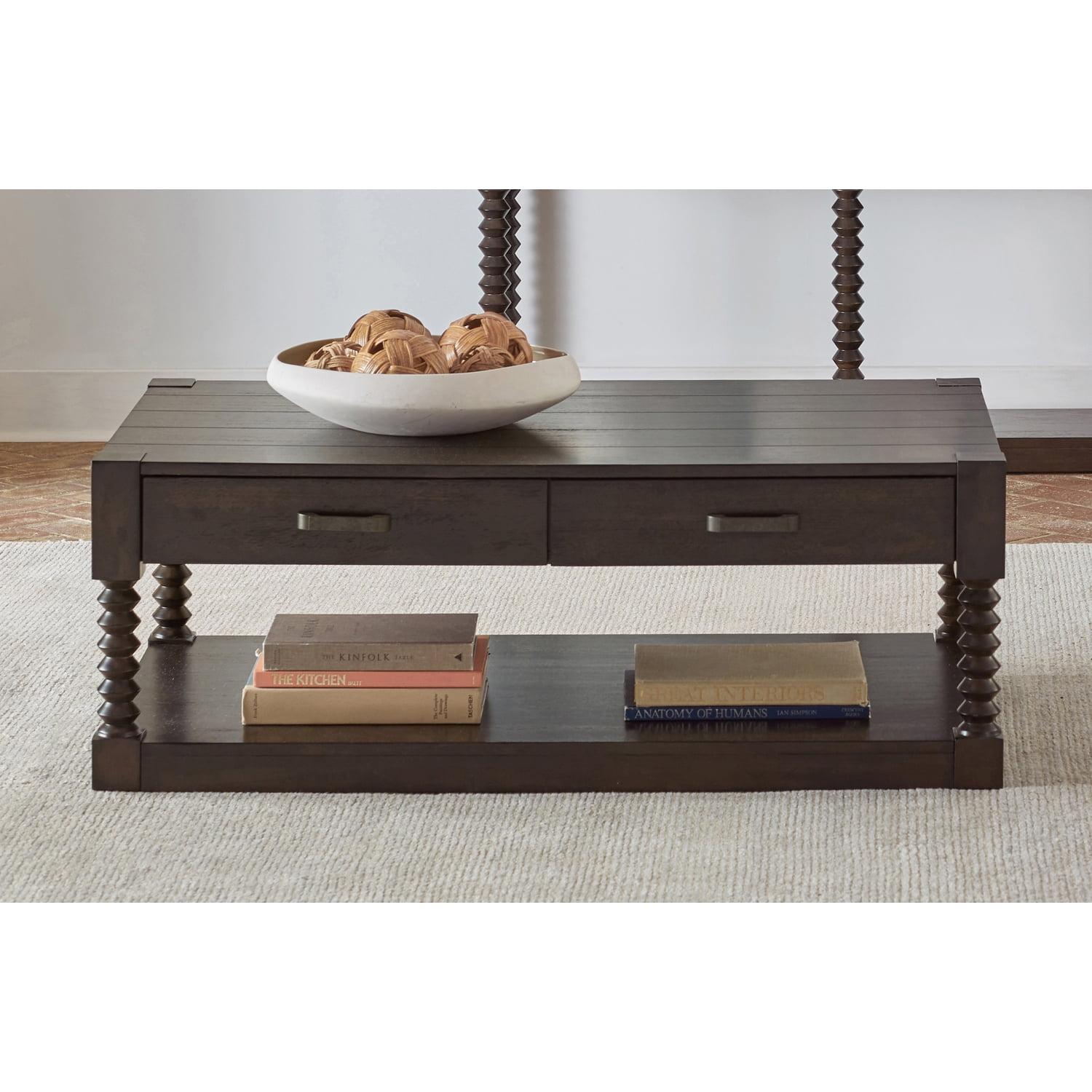 Brown Rectangular Wood Coffee Table with Storage