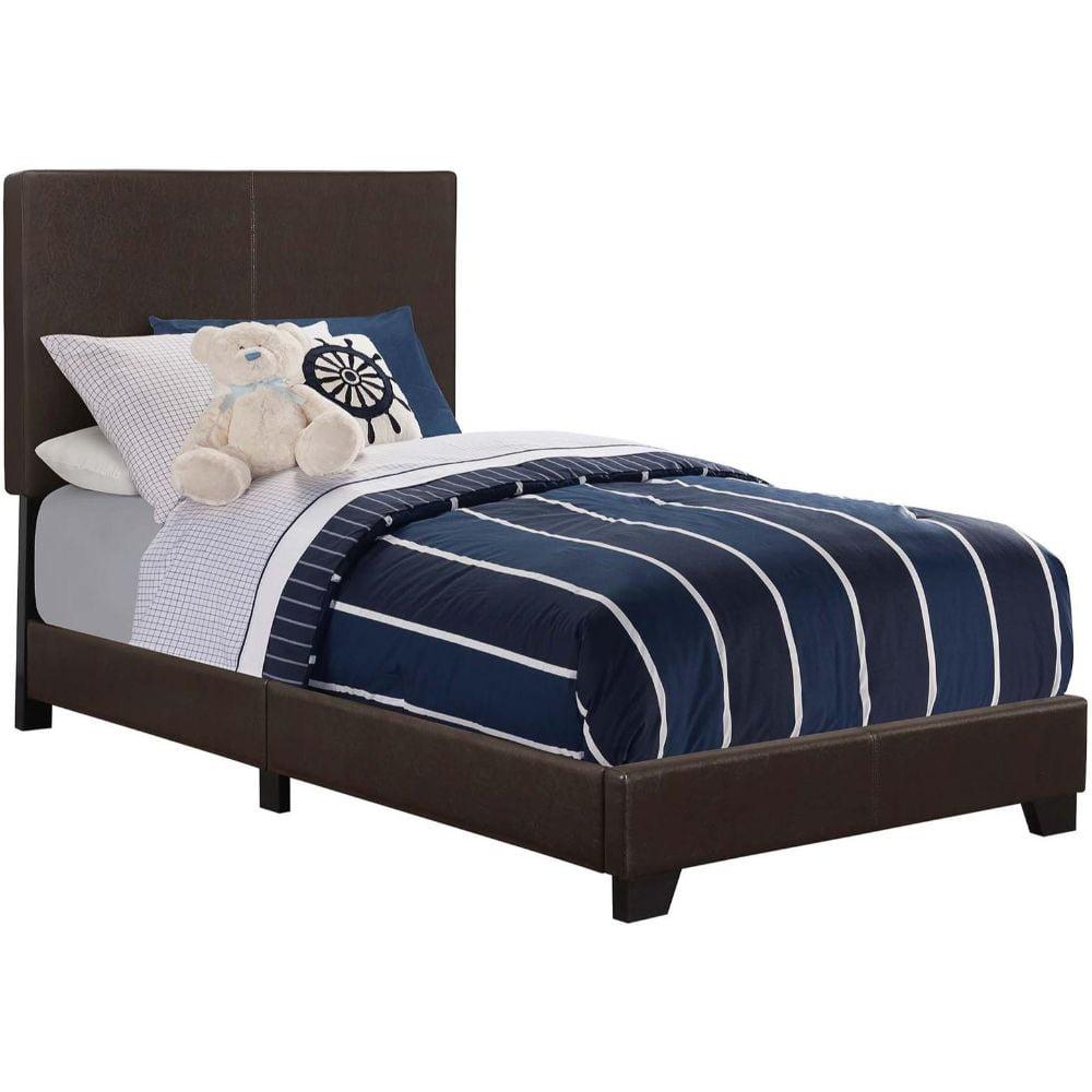 Brown Faux Leather Twin Upholstered Bed with Wood Frame