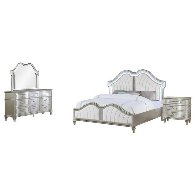 Coaster Company Evangeline 4-Piece Glam Wood King Platform Bed Ivory and Silver Oak