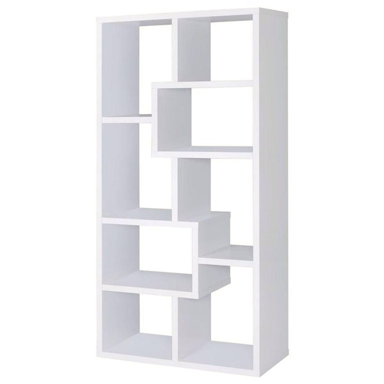 White Geometric 8-Shelf MDF Bookcase