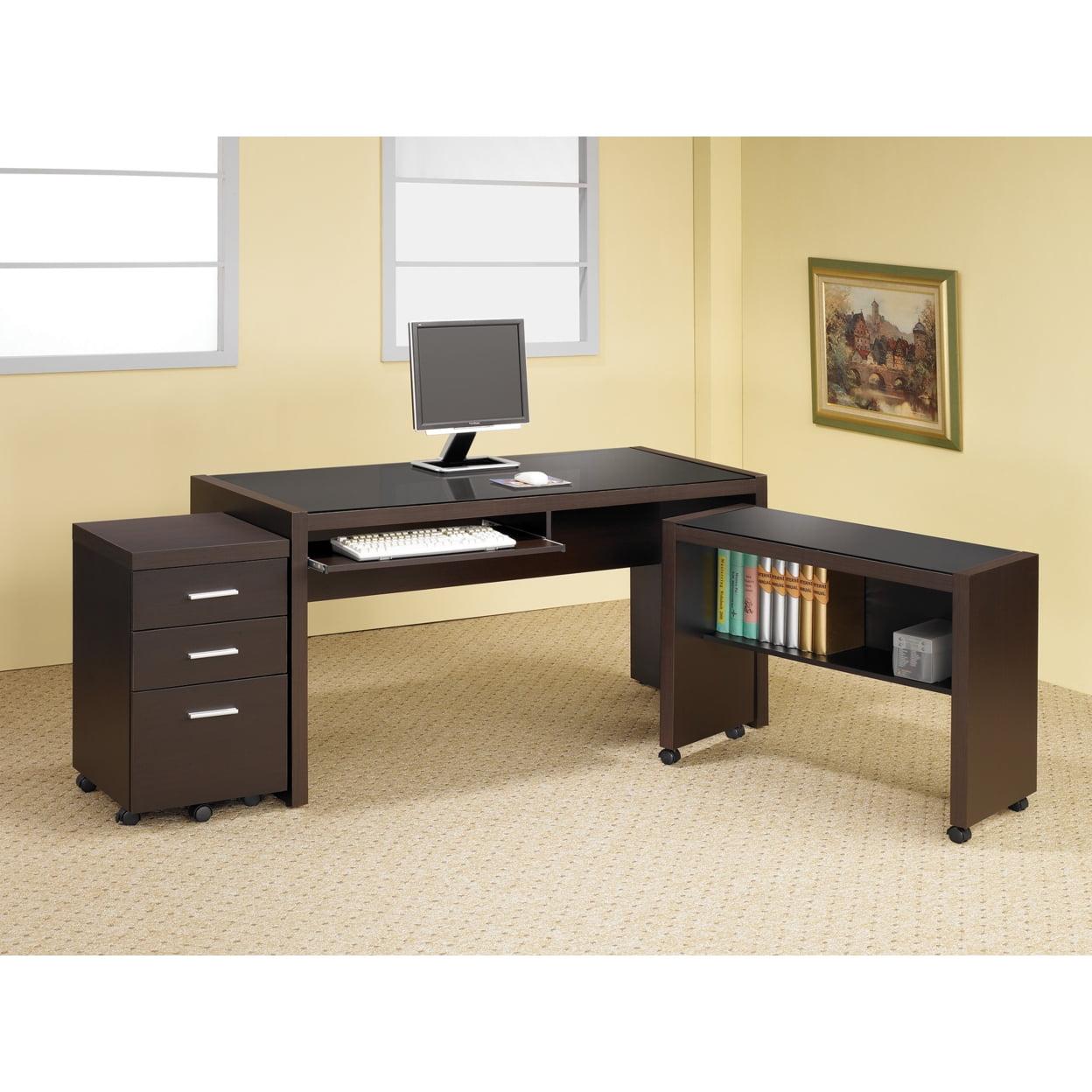 Black Wood Home Office Desk with Drawer and Keyboard Tray