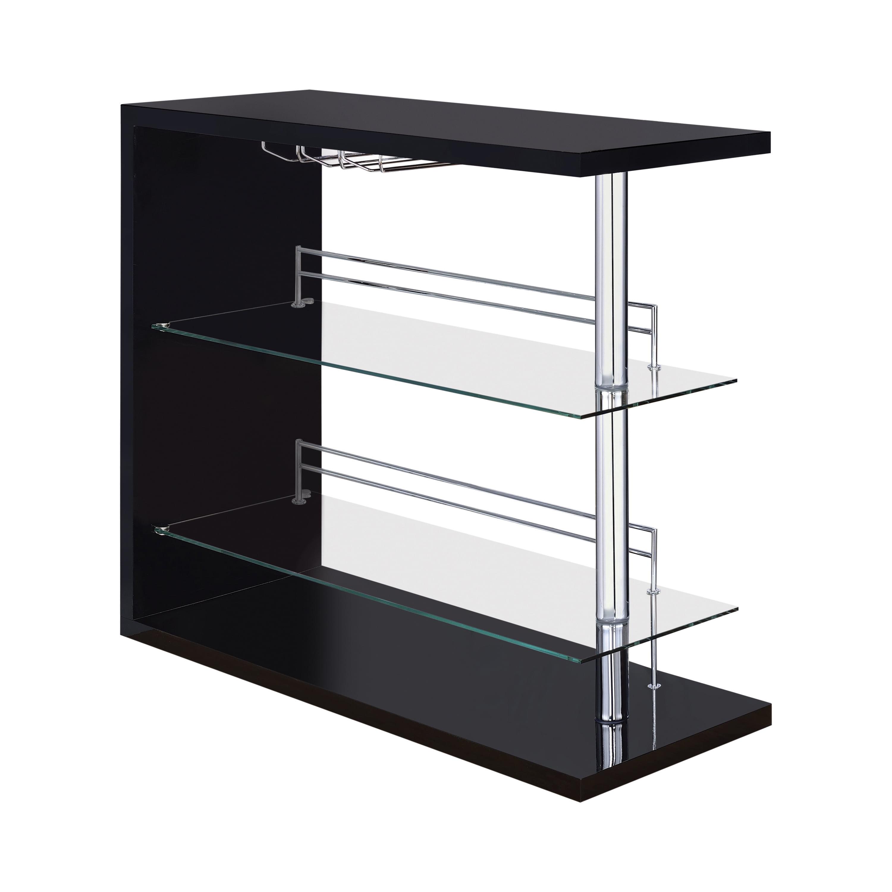 Sleek Contemporary 47'' Gloss Black and Chrome Bar Unit with Glass Shelves