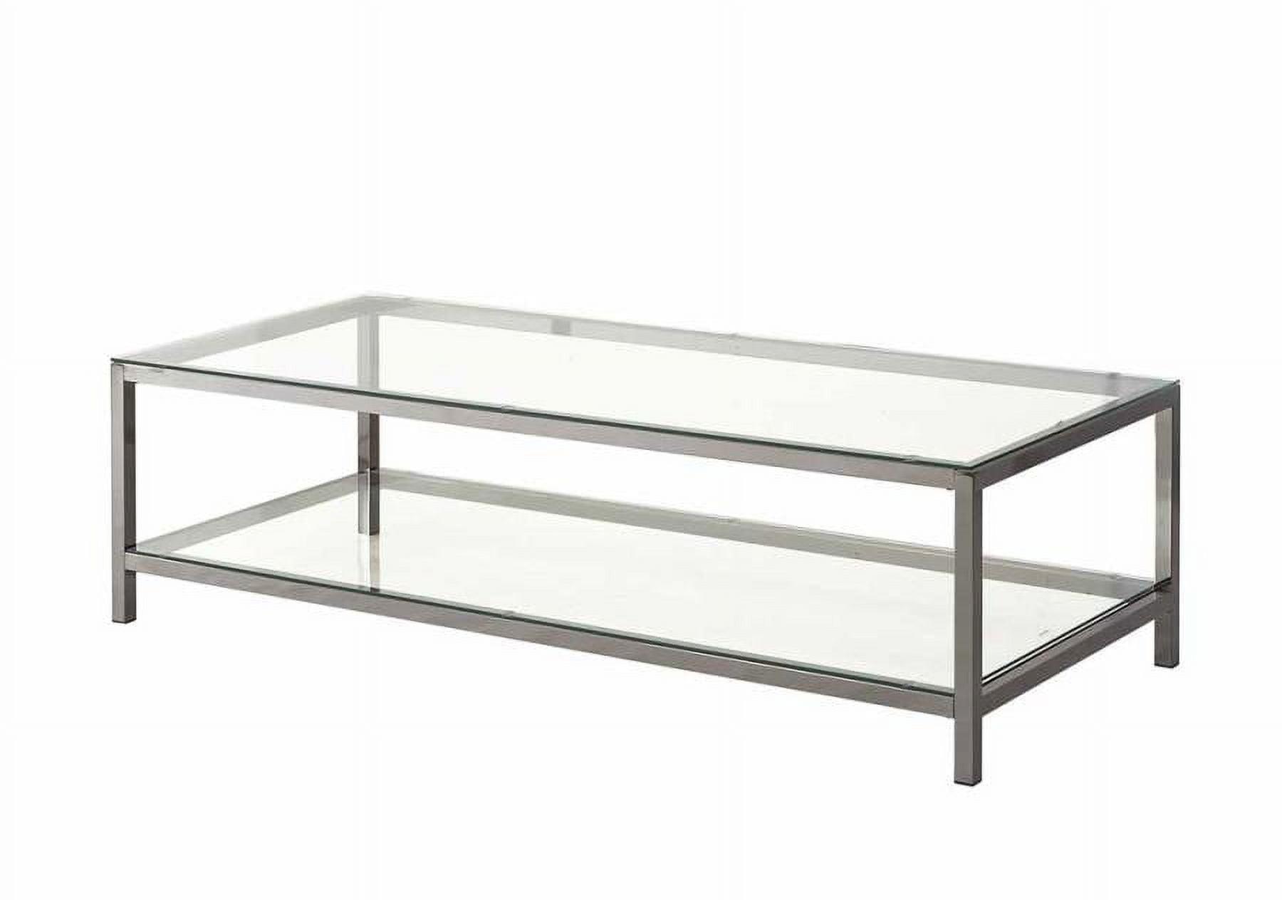 Rectangular Silver Metal and Glass Coffee Table with Shelf