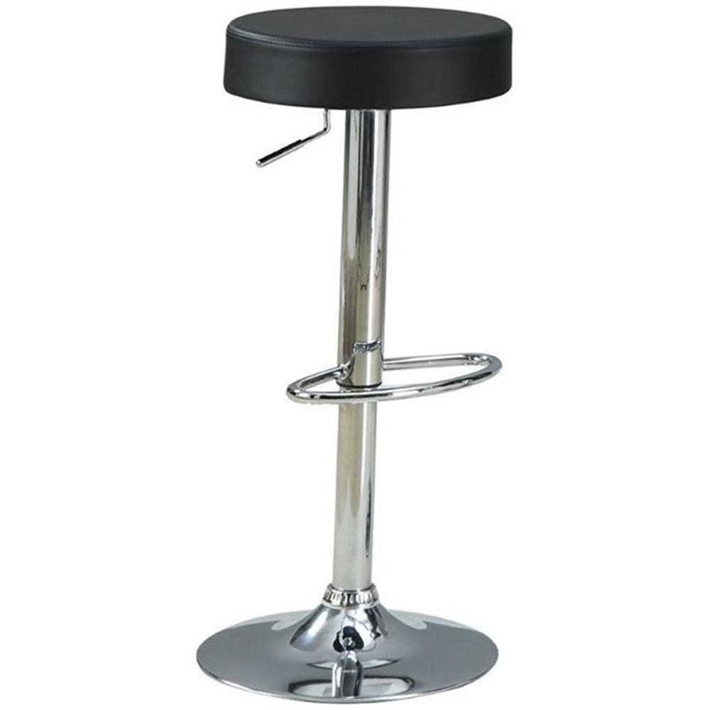 Coaster Contemporary Faux Leather Round Adjustable Bar Stool in Black
