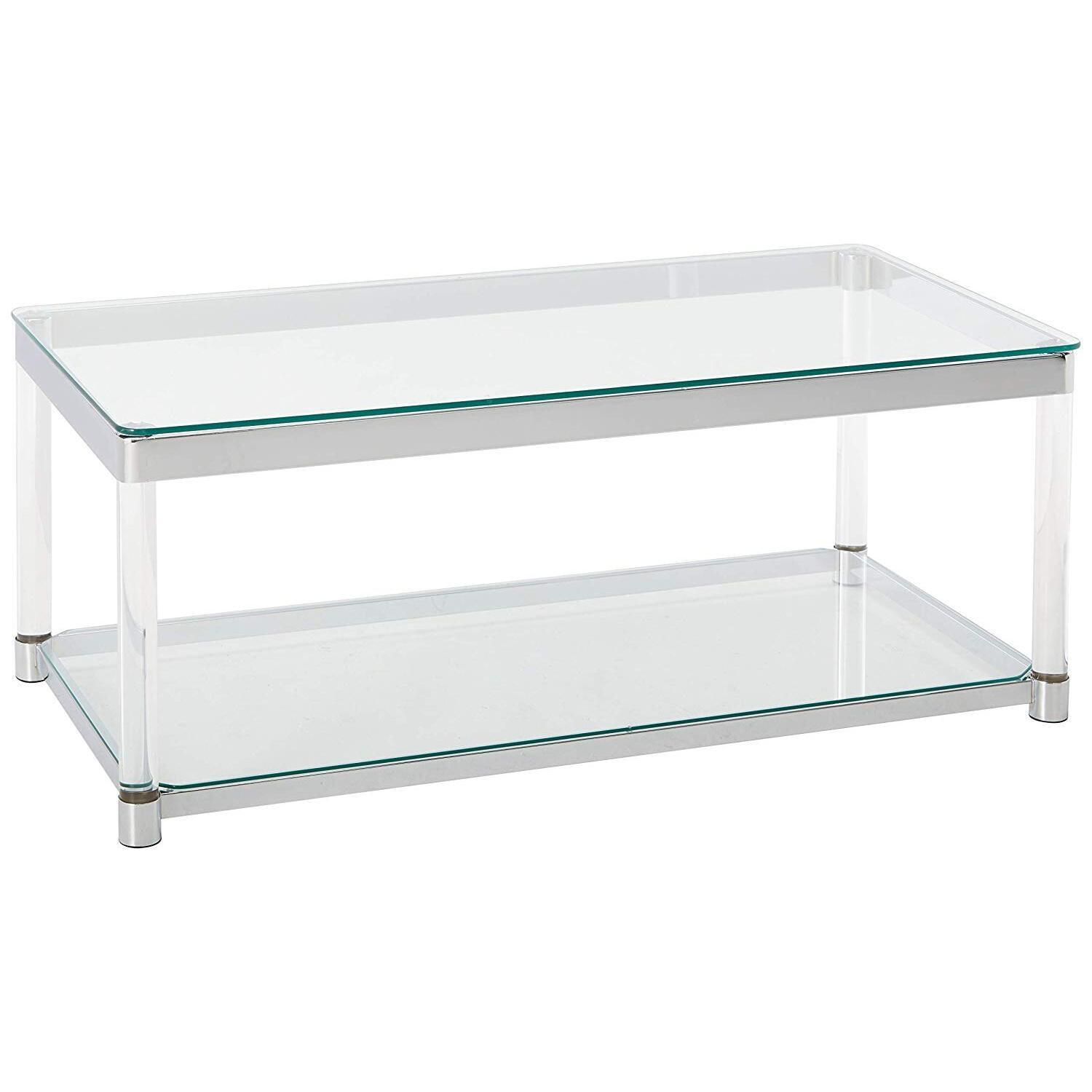 Anne Acrylic Coffee Table with Glass Top and Shelf Chrome - Coaster