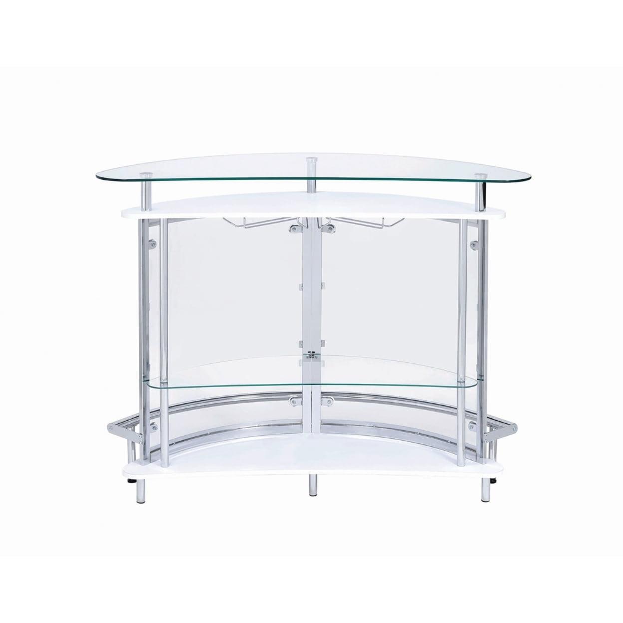 Coaster Amarillo Modern 2 Tier Home Bar Cabinet White/Chrome