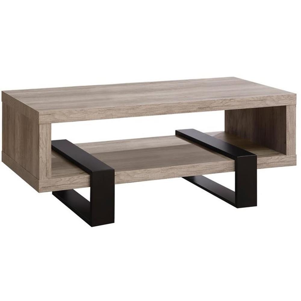 Dinard Wood Coffee Table Gray Driftwood/Black - Coaster: Sleek Two-Tier & Geometric Legs