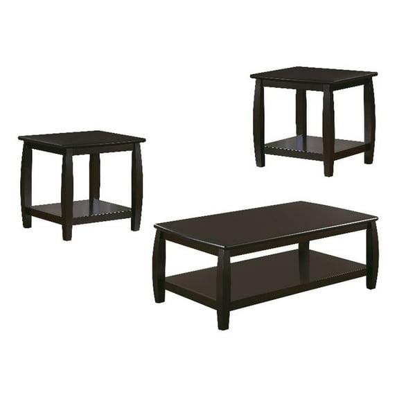 Coaster 3 Piece Coffee And End Table Set, Open Shelves, Espresso Brown Solid Wood
