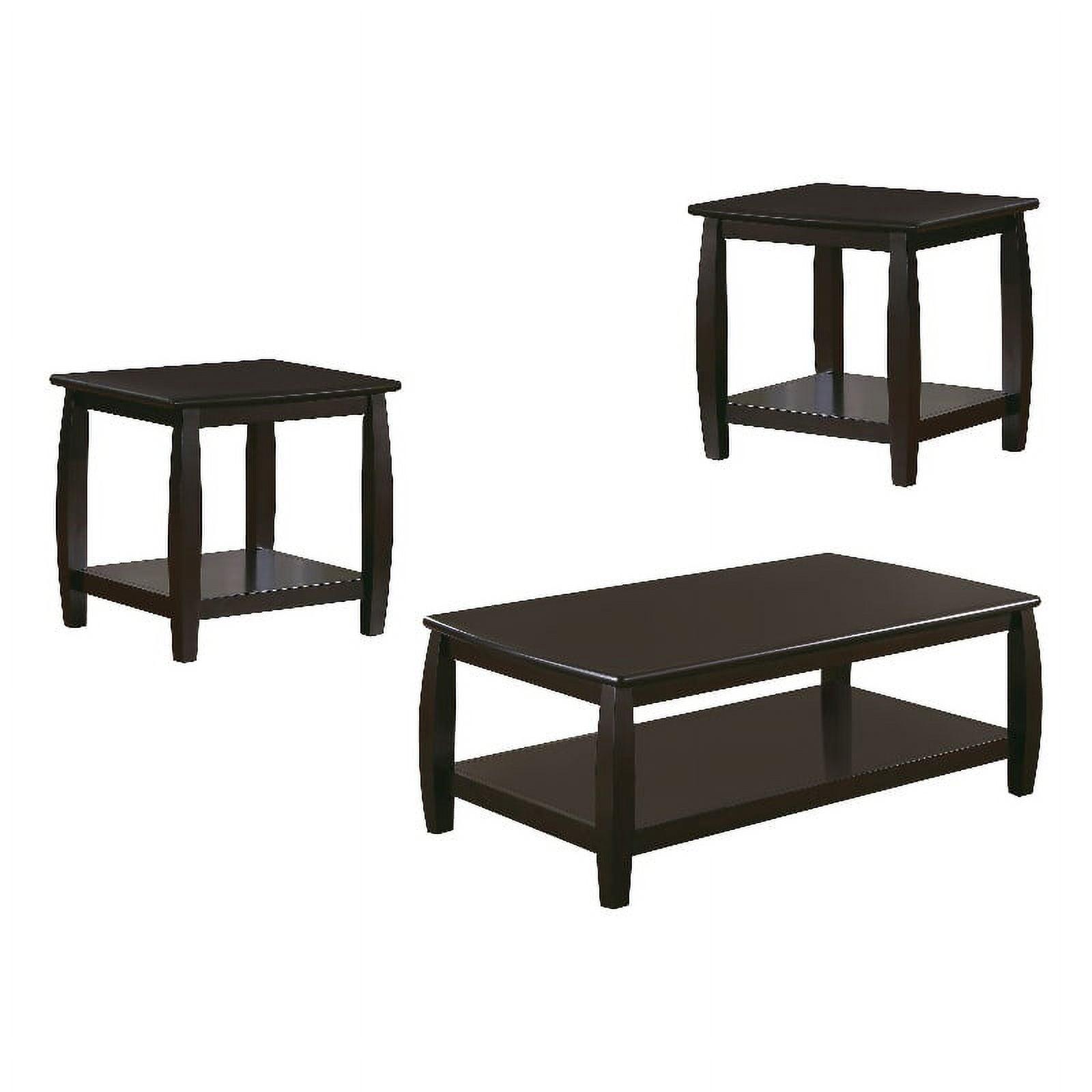 Cappuccino Wood 3-Piece Coffee Table Set with Shelf