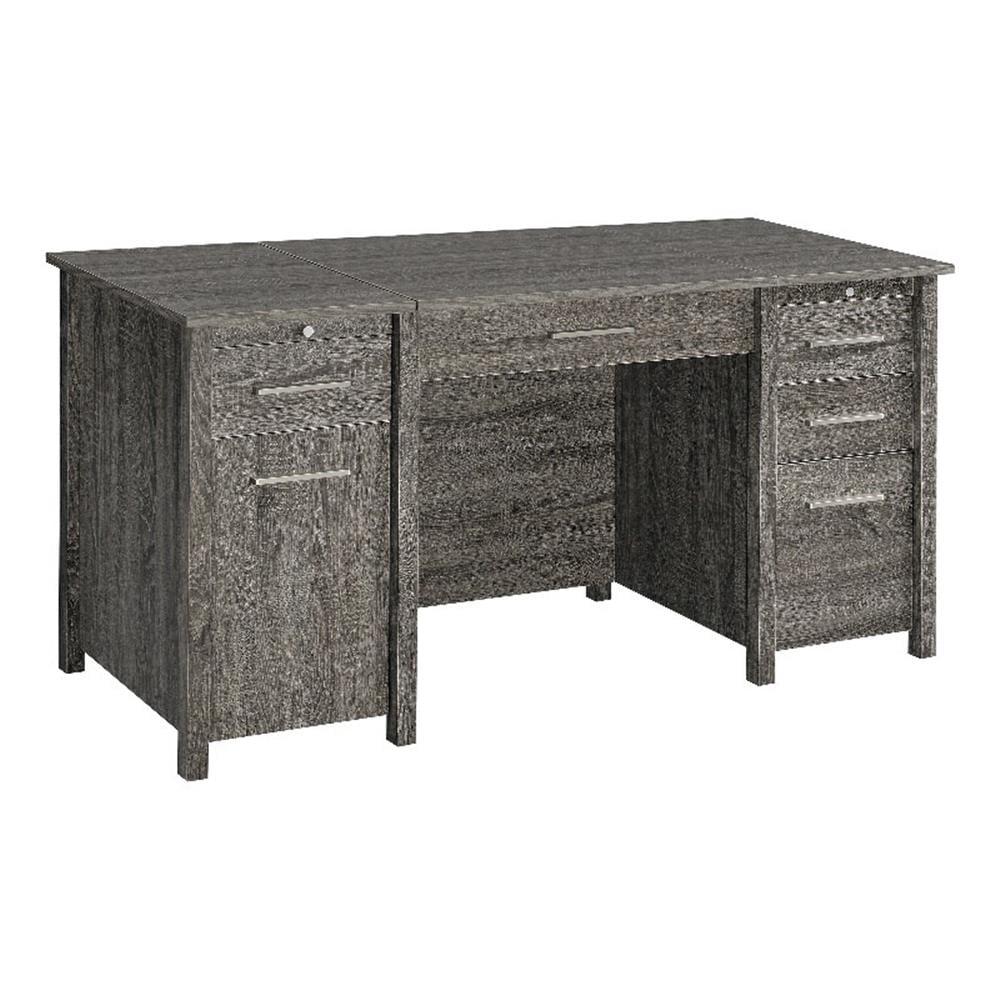 Dylan 4 Drawer Standing Office Desk with Cabinet Weathered Gray - Coaster: Ergonomic Lift Top, Brushed Zinc Hardware