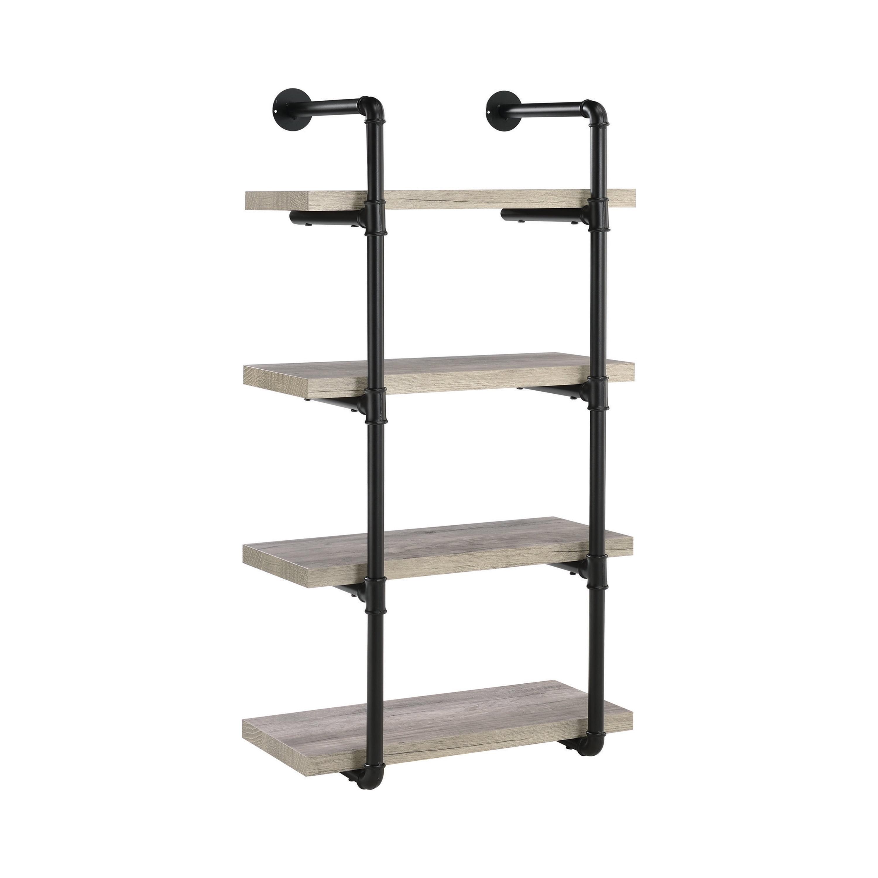 24" Elmcrest 4 Shelf Wall Bookcase with Black Frame Gray Driftwood - Coaster: Industrial Style, Laminated Steel & MDF